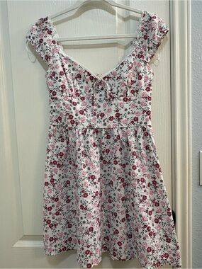 White Floral Sundress with Pink Rose Print